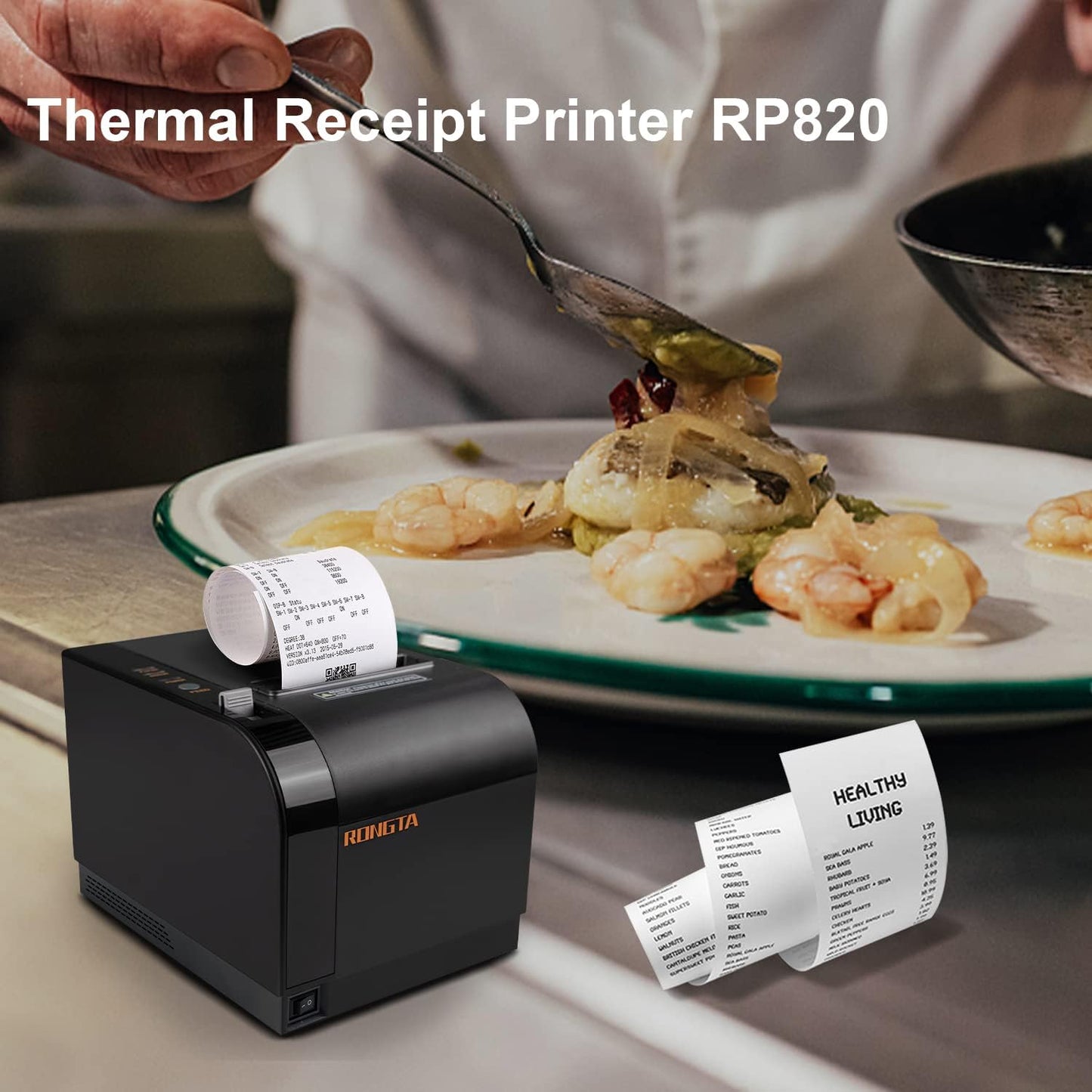 Rongta Thermal Receipt Printer, 80mm Receipt Printers, Thermal Pos Printer with Auto Cutter Support Cash Drawer,USB Serial Ethernet Support ESC/POS, Compatible with Windows/Mac/Linux(RP820)
