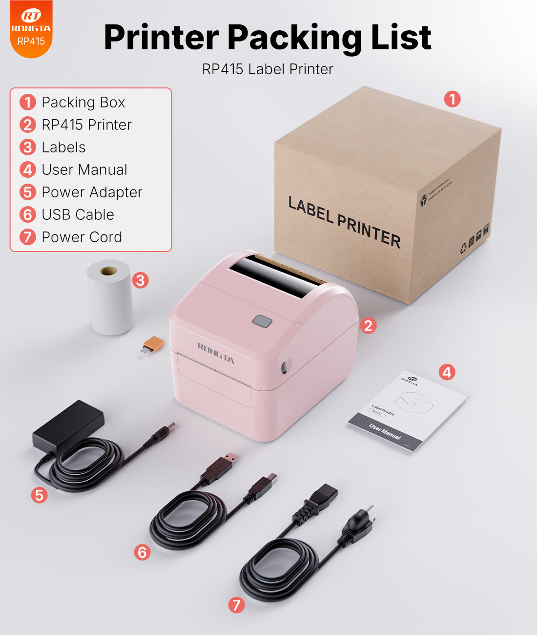 Rongta 4x6 Bluetooth Shipping Label Printer - Thermal Label Printer for Shipping Packages, Small Business, Home, Office, Compatible with Amazon, Tiktok, Etsy, USPS, Commercial Grade, Pink