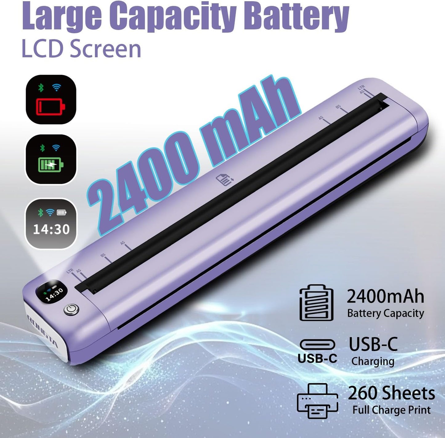 Rongta F81 Bluetooth Thermal Portable Printer Support US Letter (Purple)