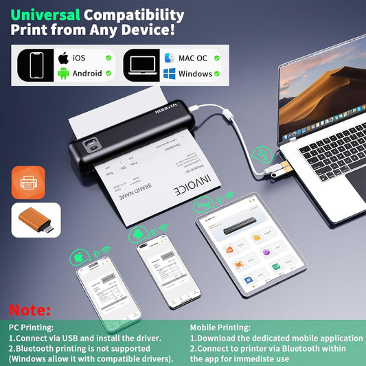 Rongta F82 Bluetooth Thermal Portable Printer Support US Letter (Black)