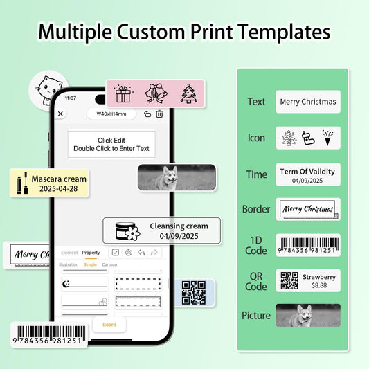 Rongta R5 Mini Label Maker Machine with Tape, Bluetooth & Wireless Label Connection (White))