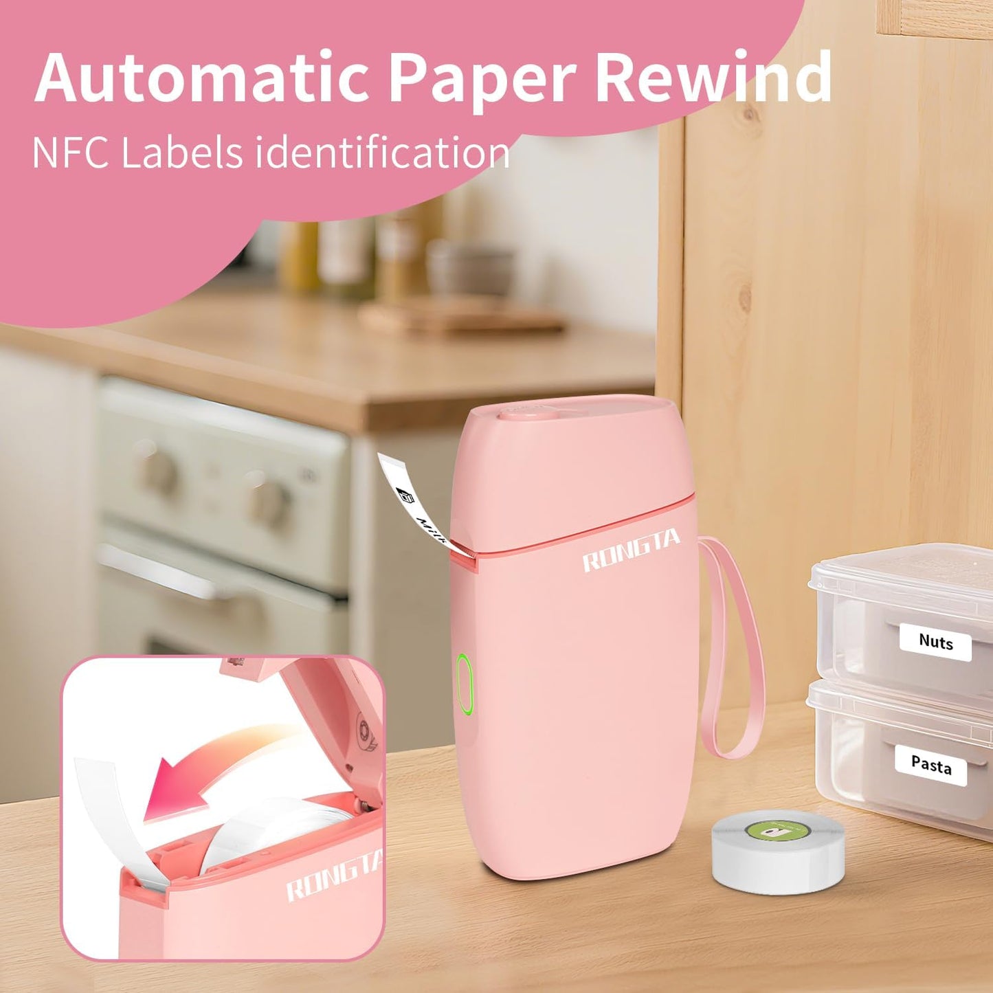 Rongta R5 Mini Label Maker Machine with Tape (Pink)