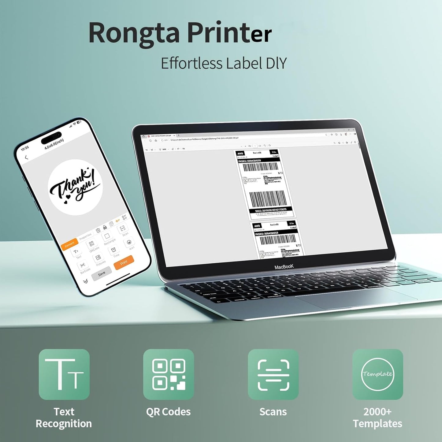 Rongta RP421A Thermal Shipping Label Printer (White)