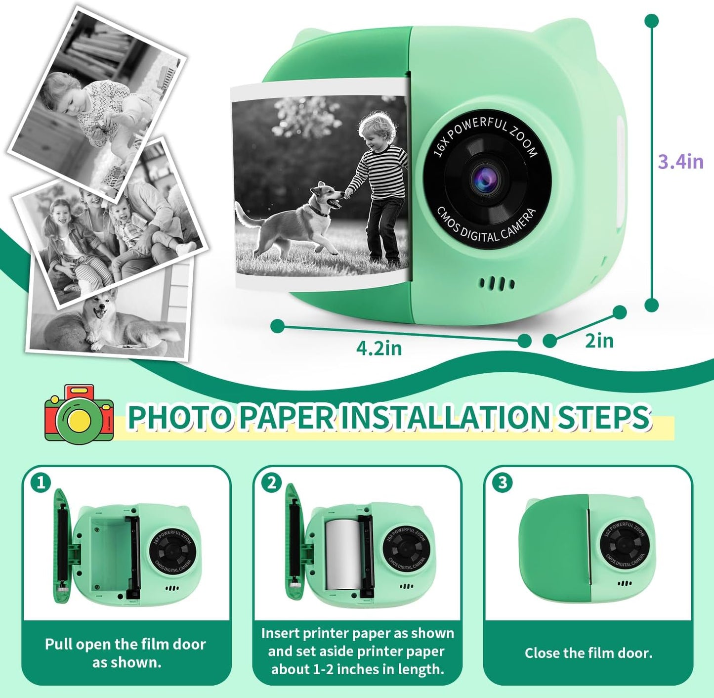 Rongta Z1 Kids Camera Instant Print (Green)