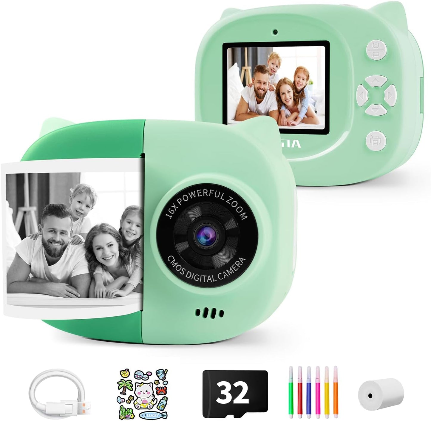 Rongta Z1 Kids Camera Instant Print (Green)