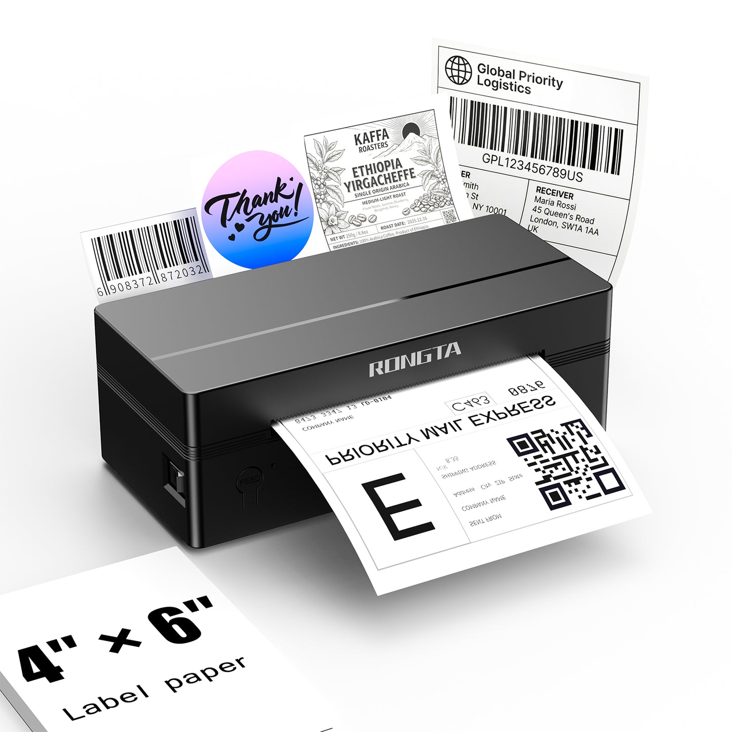 Rongta RP425 Thermal Shipping Label Printer (Black)