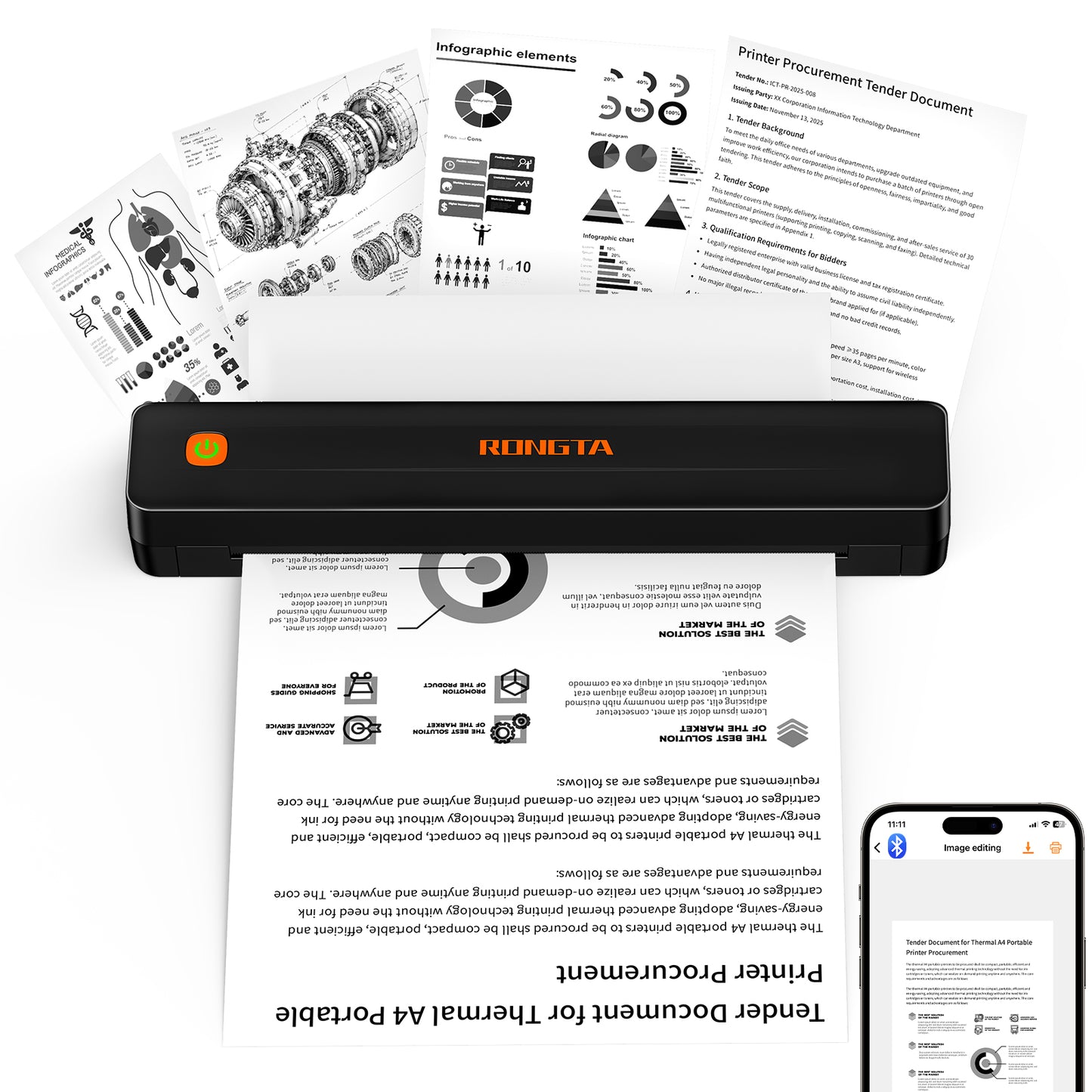Rongta F11 Bluetooth Thermal Portable Printer Support US Letter