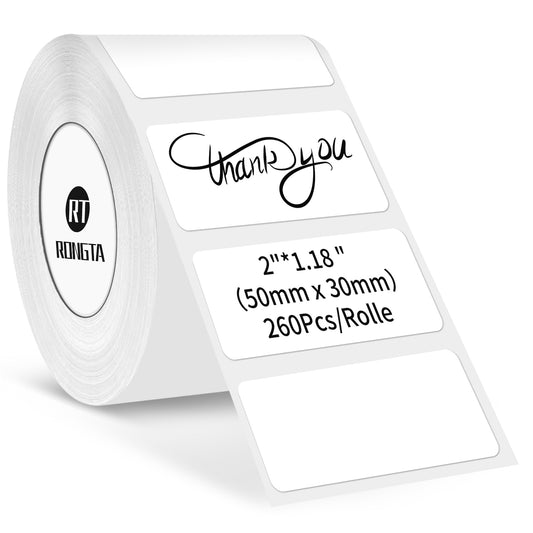 Rongta Label Tape for R22, Labels/Roll, Standard Laminated Thermal Label Tape, Waterproof, Oil-Proof Sticker for Home Office Small Business Labeling,White (2''×1.18'' (260 Labels/Roll))