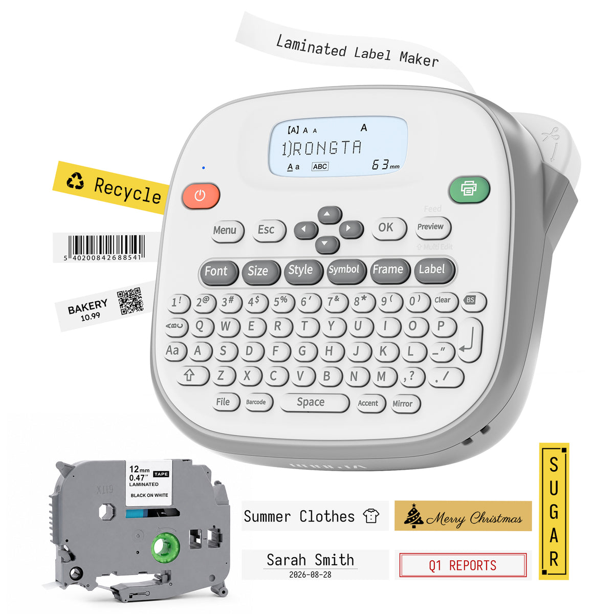 Rongta TD210 Handheld Laminated Label Maker, 12mm, 1/2inch