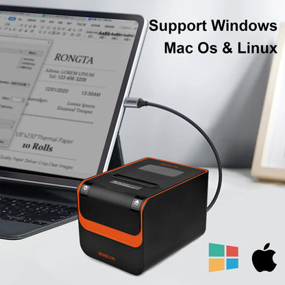 Rongta POS Printer, 80mm Direct Thermal Receipt Printers with Auto Cutter, USB Serial Ethernet Interface, Support Windows/Mac/Linux Cash Drawer, Restaurant Kitchen Printer for ESC/POS (RP332)