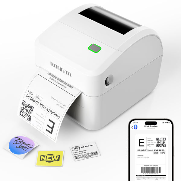 Rongta Bluetooth Thermal Shipping Label Printer, Wireless 4x6 Label Sticker Printer for Shipping Packages, Support Android, iPhone, Widely Used for Amazon,Shopify, Etsy, UPS, White