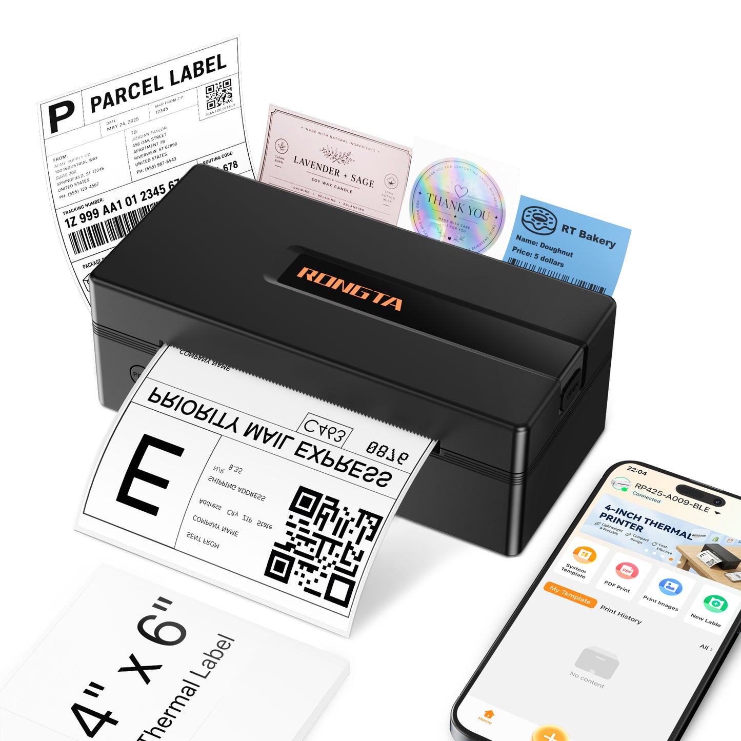 Rongta RP425A Thermal Shipping Label Printer (Black)