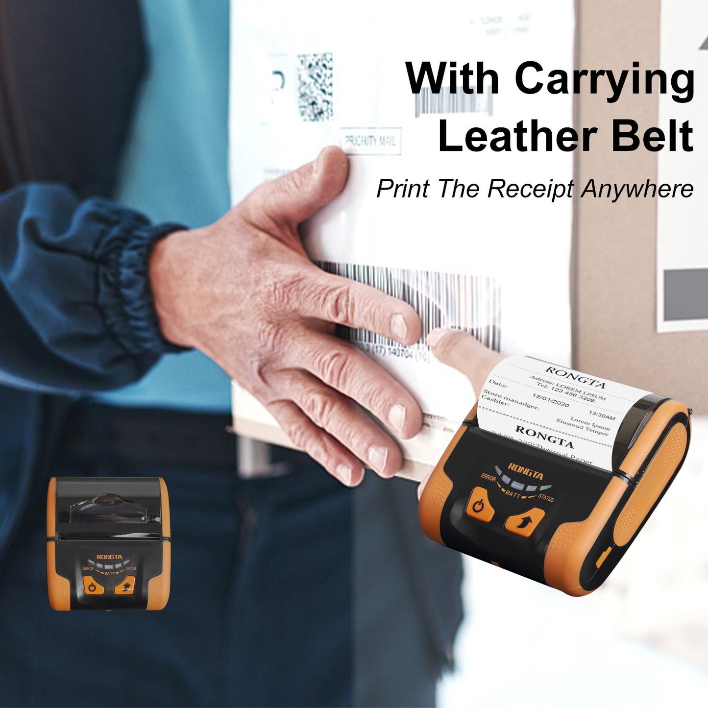 Rongta Portable 80mm POS Printer, Mobile Thermal Receipts Printer, USB&Bluetooth Connection, Compatible with Android Phone, Do Not Square/Ipad/Computer/Android Tablet(RPP300)