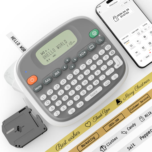 Rongta Label Maker Machine with Tape, Label Maker Waterproof with QWERTY Keyboard, TM95 12mm Portable Labeler for Home Organization, Office or School Supplier (Label Maker with 1 Tape, White)