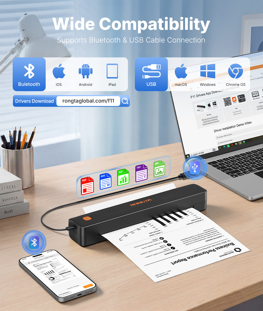 Rongta F11 Bluetooth Thermal Portable Printer Support US Letter
