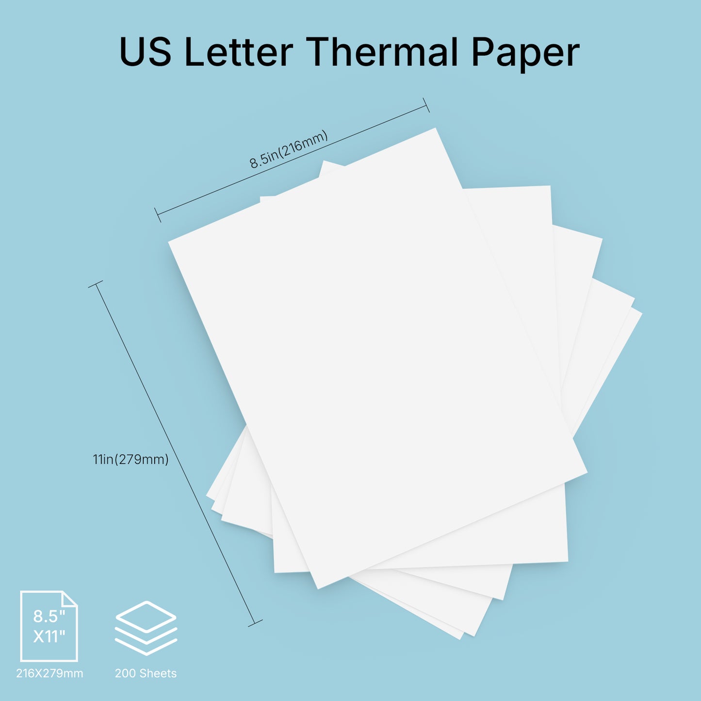 Rongta Thermal Printer Paper 8.5x11 Inches 200 Sheets, Single US Letter Size,Compatible with Portable Printer, Printing Thermal Paper for F81, F82, PN81, 200 Sheets