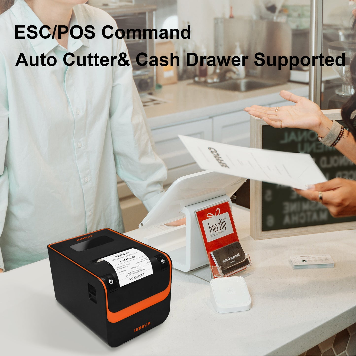 Rongta POS Printer, 80mm Direct Thermal Receipt Printers with Auto Cutter, USB Serial Ethernet Interface, Support Windows/Mac/Linux Cash Drawer, Restaurant Kitchen Printer for ESC/POS (RP332)
