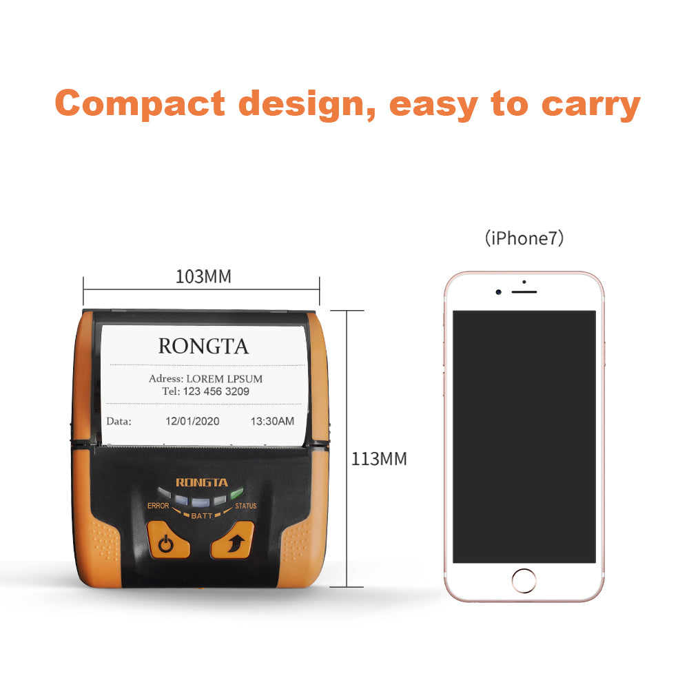 Rongta Portable 80mm POS Printer, Mobile Thermal Receipts Printer, USB&Bluetooth Connection, Compatible with Android Phone, Do Not Square/Ipad/Computer/Android Tablet(RPP300)