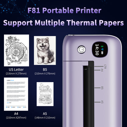 Rongta F81 Bluetooth Thermal Portable Printer Support US Letter (Purple)