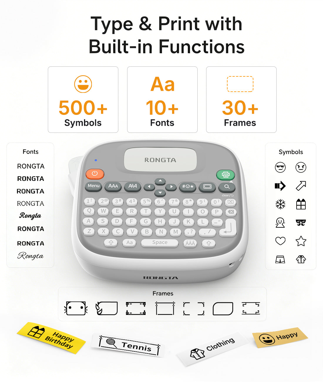 Rongta Label Maker Machine with Tape, Label Maker Waterproof with QWERTY Keyboard, TM95 12mm Portable Labeler for Home Organization, Office or School Supplier (Label Maker with 1 Tape, White)