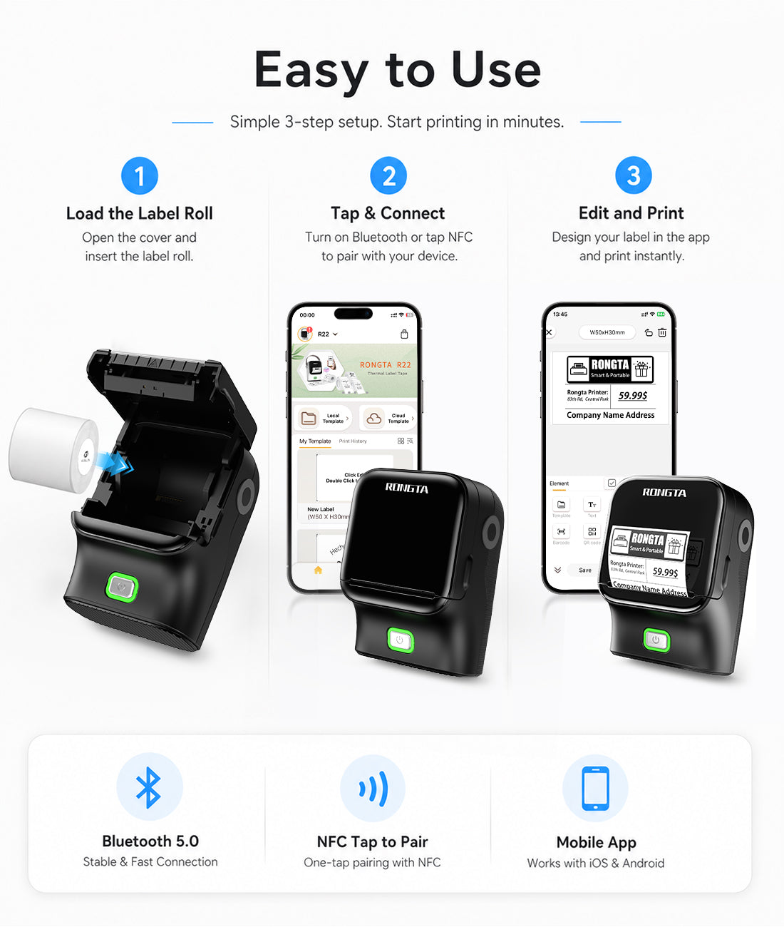Rongta R22A Bluetooth Label Maker Machine For Office