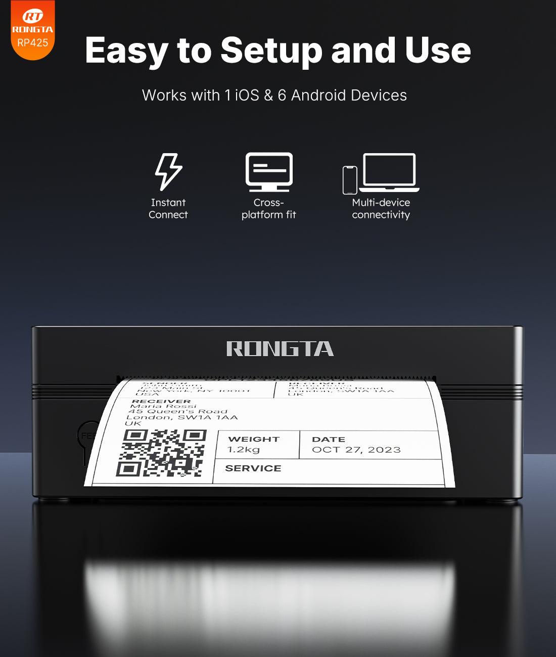 Rongta RP425 Thermal Shipping Label Printer (Black)