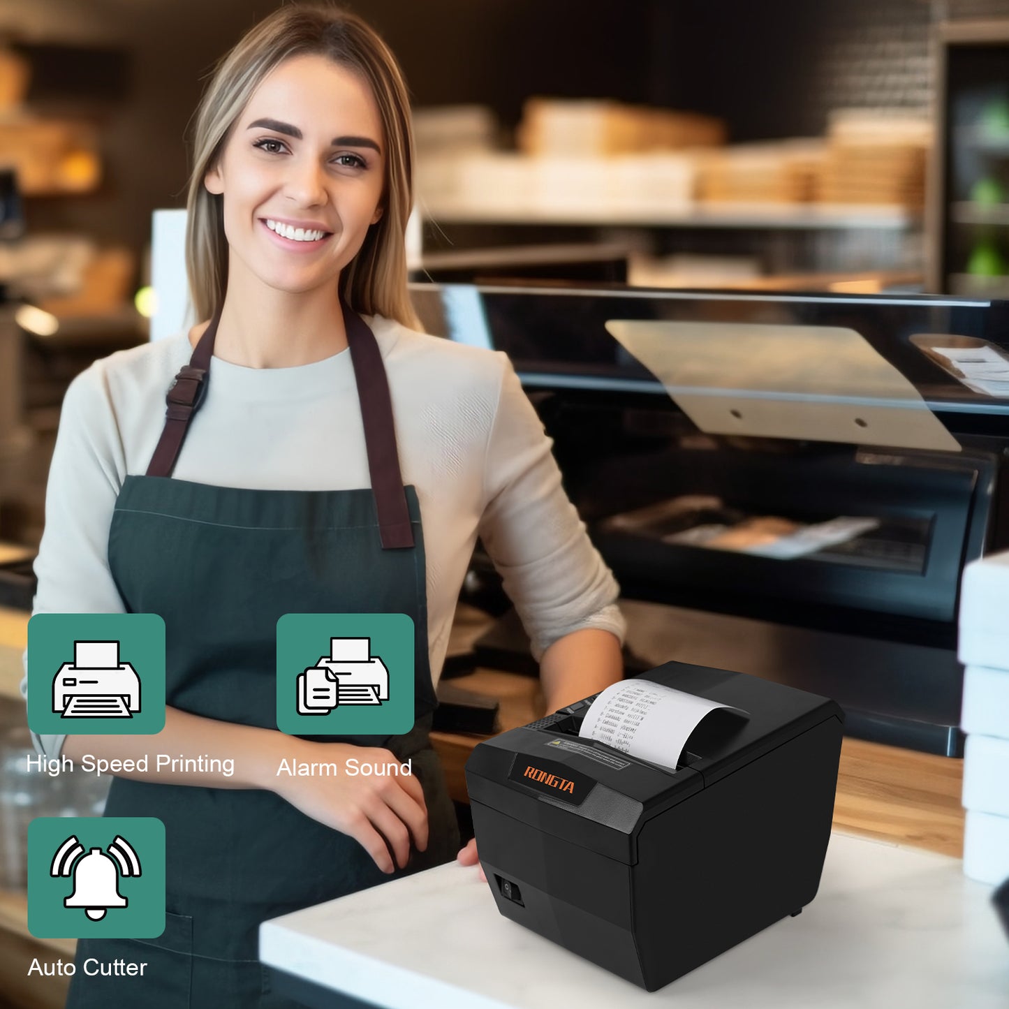 Rongta POS Receipt Printer, 80mm Thermal Printer with USB/Serial/Ethernet and Auto Cutter for Kitchen and Retail Use, Cash Drawer Support for Windows/Mac/Linux (RP327)