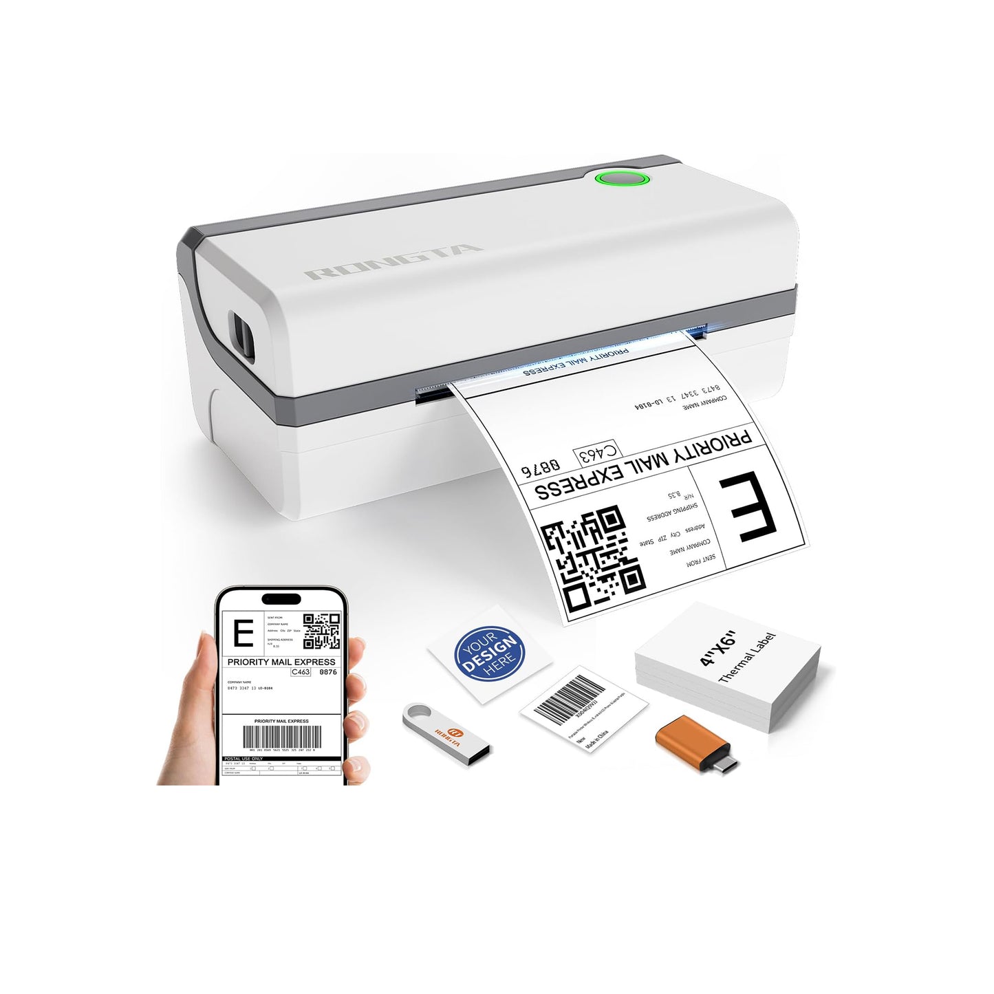 Rongta RP420 Bluetooth Thermal Shipping Label Printer (White grey)
