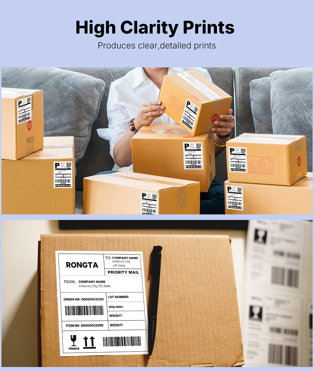 RONGTA 4x6 Thermal Labels, Fanfold Shipping Label Compatible with Thermal Printers,Clear Printing,Permanent Adhesive,220 Sheets per Stack (White, 1 Roll | 220 Labels)