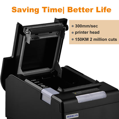 Rongta POS Printer, 80mm Thermal Receipt Printer, Restaurant Kitchen Printer with Auto Cutter, USB Serial Ethernet Interface, ESC/POS Command, Support Cash Drawer for Windows/Mac/Linux(RP850)