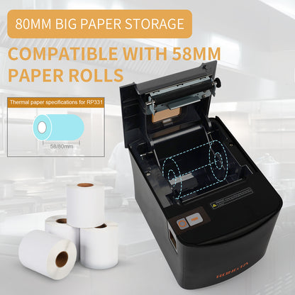Rongta Thermal Receipt Printer, 80mm High-Speed POS Printer with Auto Cutter, 250mm/s, Ideal for Kitchen & Small Business, Compatible with Windows, Linux, MacOS(RP331)