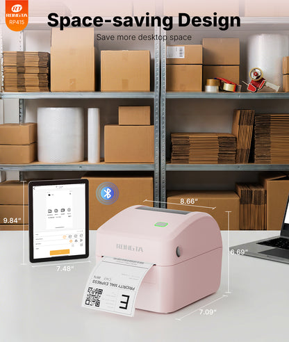 Rongta 4x6 Bluetooth Shipping Label Printer - Thermal Label Printer for Shipping Packages, Small Business, Home, Office, Compatible with Amazon, Tiktok, Etsy, USPS, Commercial Grade, Pink