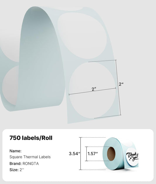 2 inch Round Rolled Thermal Labels 750pcs (White)