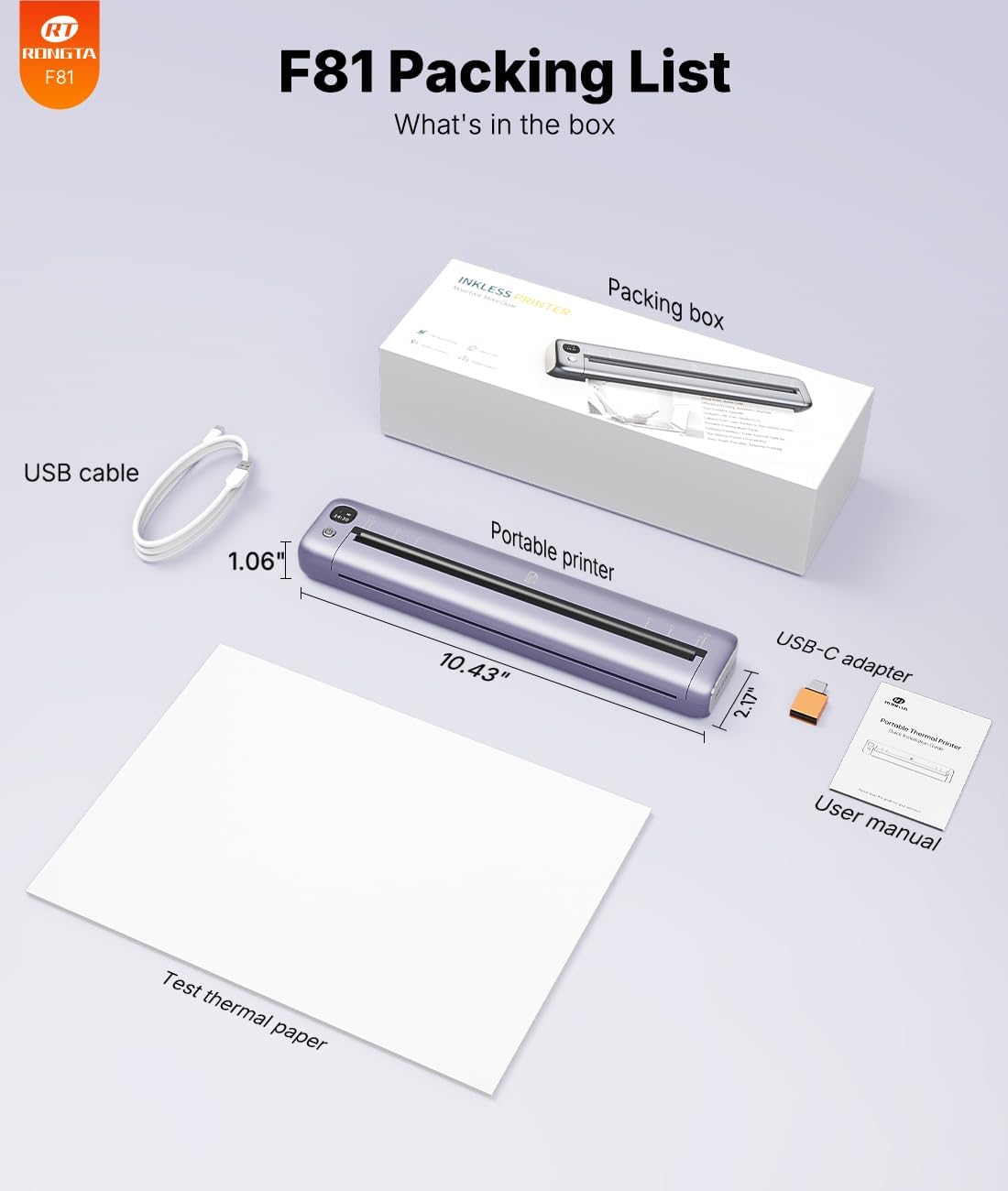 Rongta F81 Thermal Portable Printer (Purple)