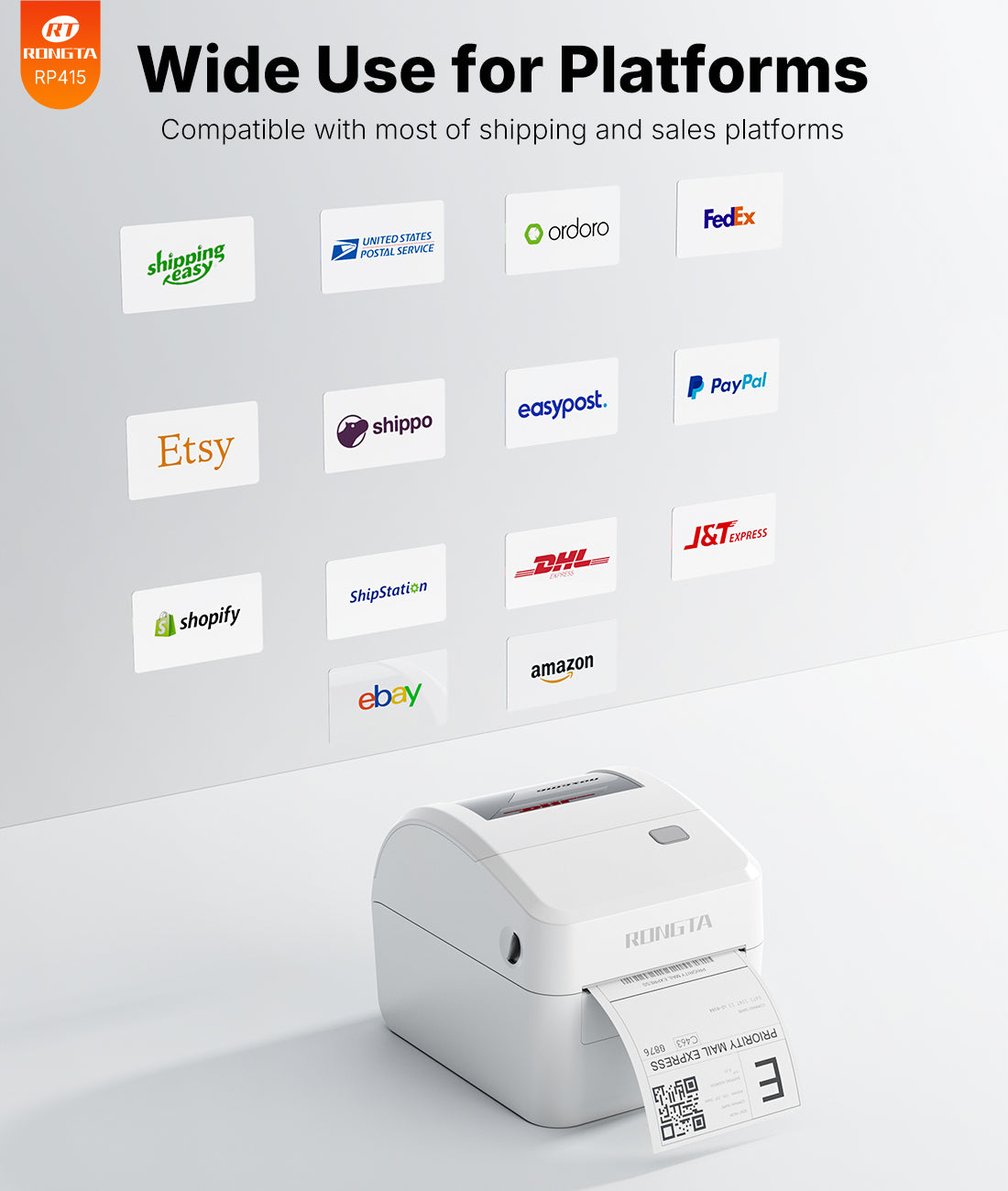 Rongta Bluetooth Thermal Shipping Label Printer, Wireless 4x6 Label Sticker Printer for Shipping Packages, Support Android, iPhone, Widely Used for Amazon,Shopify, Etsy, UPS, White