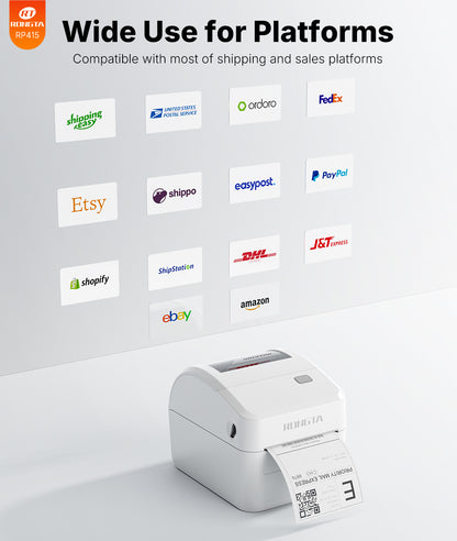Rongta Bluetooth Thermal Shipping Label Printer, Wireless 4x6 Label Sticker Printer for Shipping Packages, Support Android, iPhone, Widely Used for Amazon,Shopify, Etsy, UPS, White