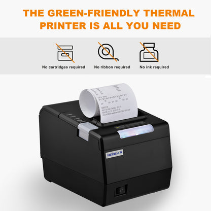Rongta POS Printer, 80mm Thermal Receipt Printer, Restaurant Kitchen Printer with Auto Cutter, USB Serial Ethernet Interface, ESC/POS Command, Support Cash Drawer for Windows/Mac/Linux(RP850)