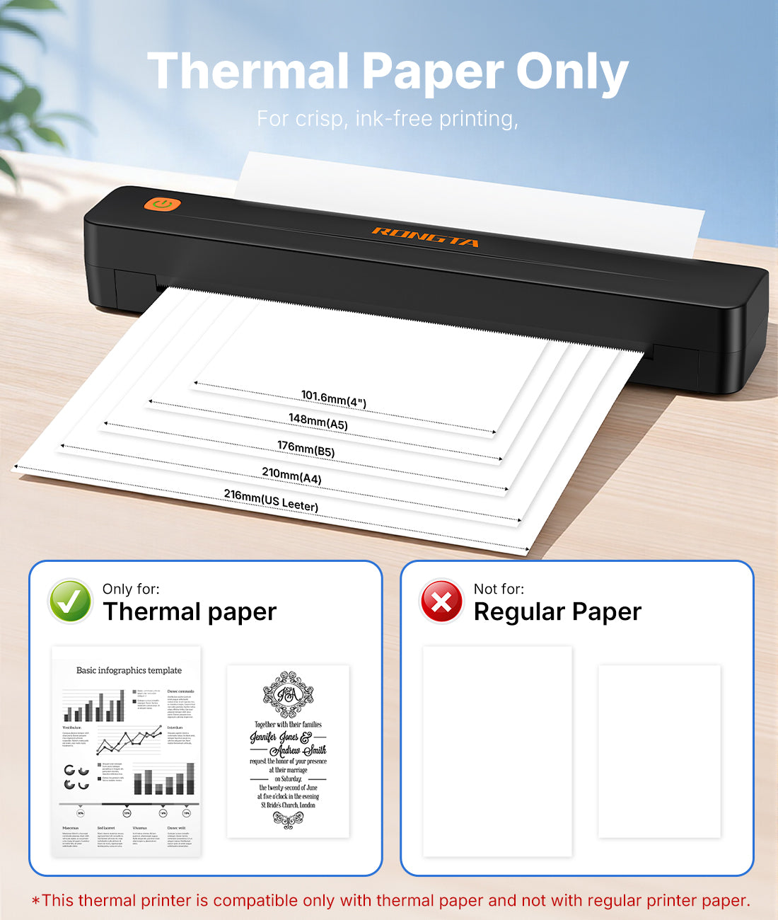 Rongta F11 Bluetooth Thermal Portable Printer Support US Letter