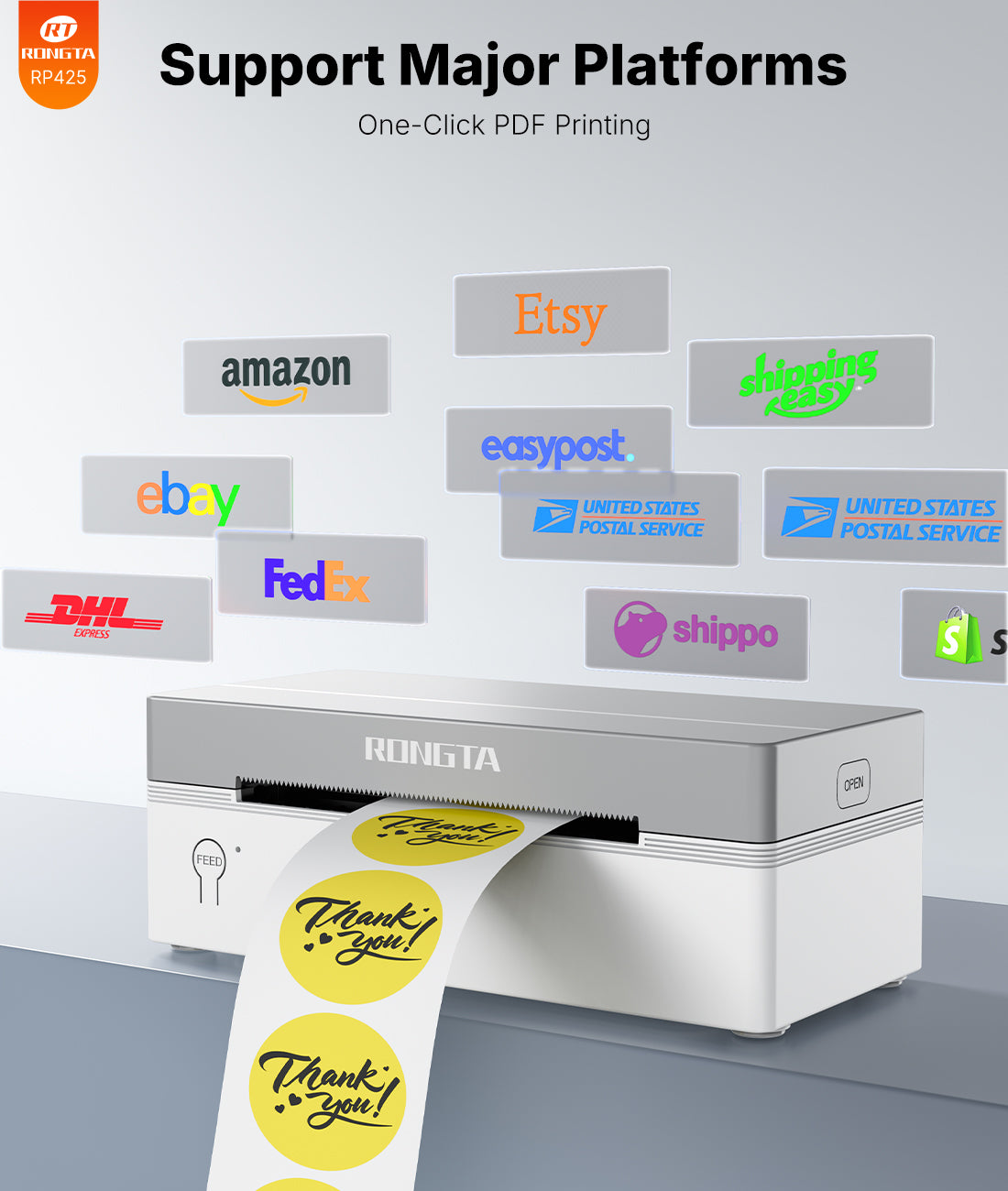Rongta RP425 Thermal Shipping Label Printer (White)