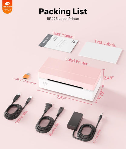 Rongta RP425 Thermal Shipping Label Printer (Pink)