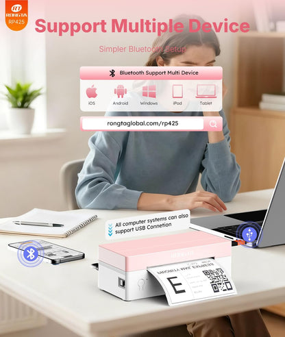 Rongta RP425 Thermal Shipping Label Printer (Pink)