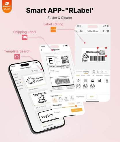 Rongta RP425 Thermal Shipping Label Printer (Pink)