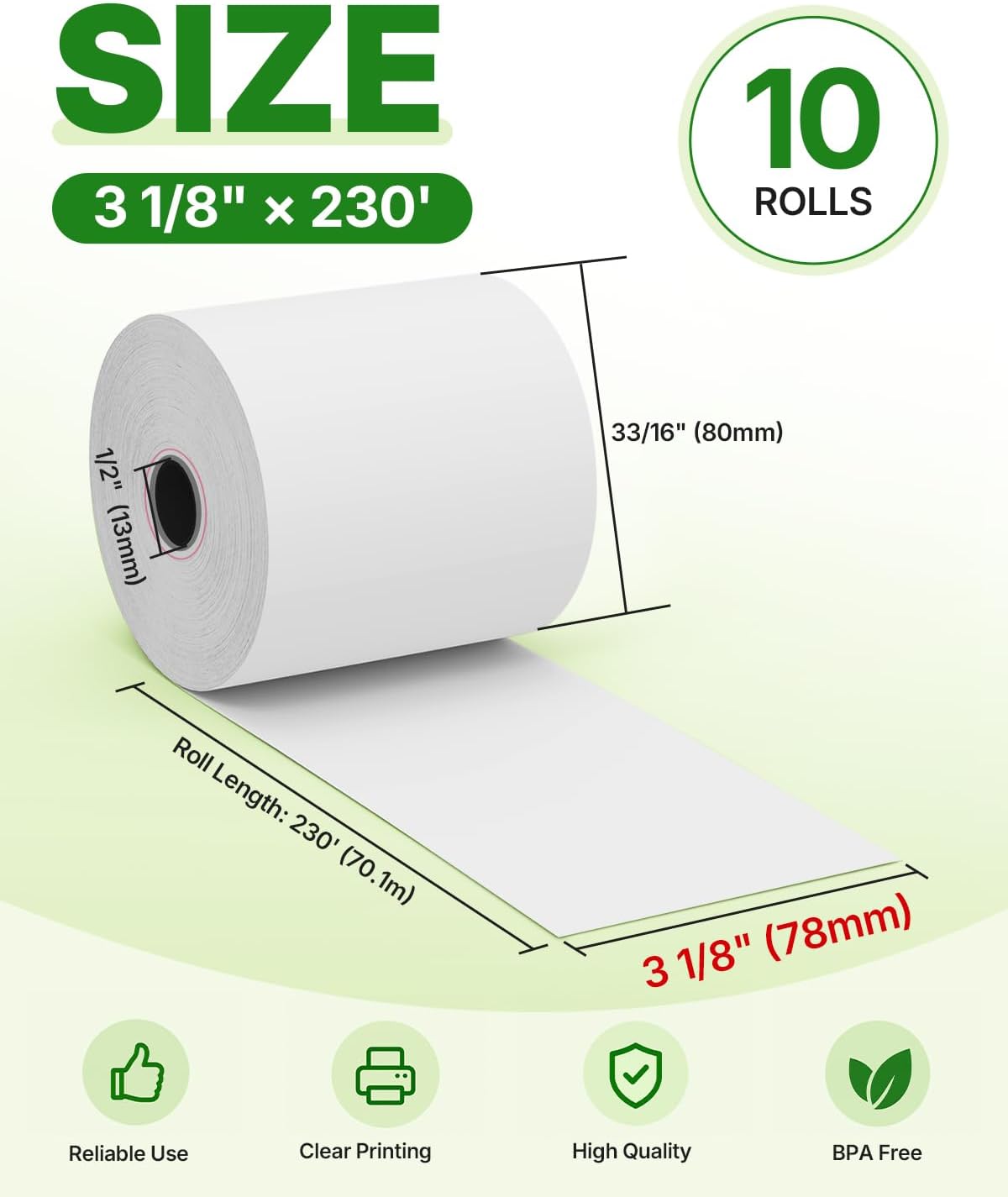 80MM (3 1/8 x 230) Thermal Paper 10 Rolls POS Receipt Paper