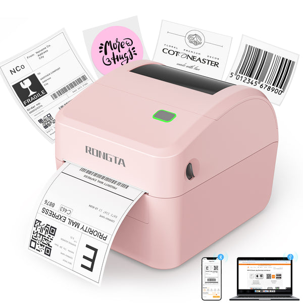Rongta 4x6 Bluetooth Shipping Label Printer - Thermal Label Printer for Shipping Packages, Small Business, Home, Office, Compatible with Amazon, Tiktok, Etsy, USPS, Commercial Grade, Pink