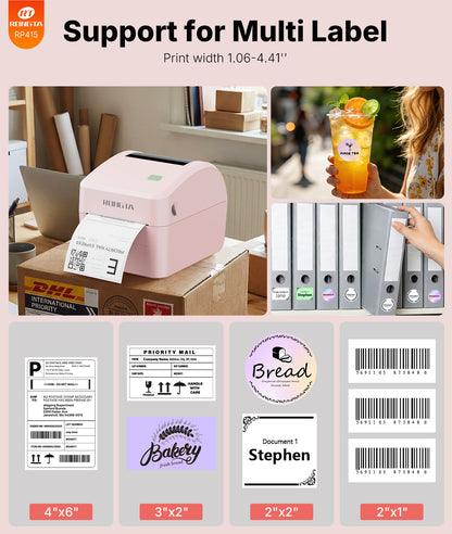 Rongta 4x6 Bluetooth Shipping Label Printer - Thermal Label Printer for Shipping Packages, Small Business, Home, Office, Compatible with Amazon, Tiktok, Etsy, USPS, Commercial Grade, Pink