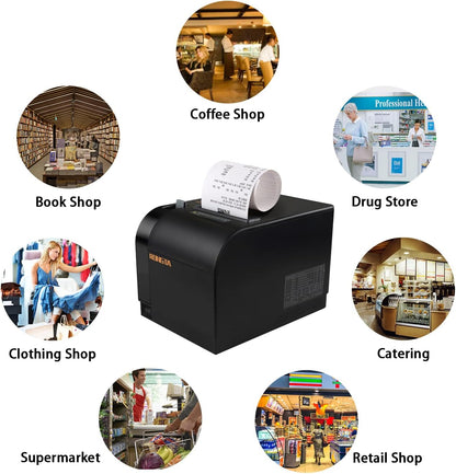 Rongta Thermal Receipt Printer, 80mm Receipt Printers, Thermal Pos Printer with Auto Cutter Support Cash Drawer,USB Serial Ethernet Support ESC/POS, Compatible with Windows/Mac/Linux(RP820)