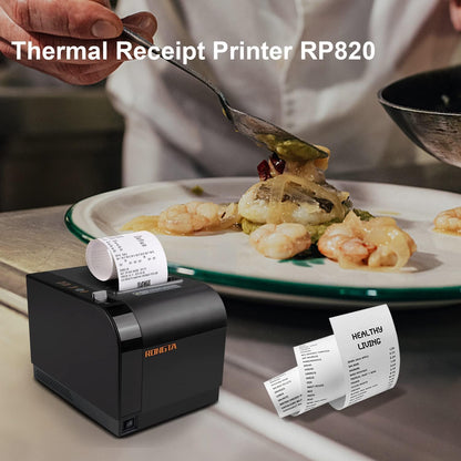 Rongta Thermal Receipt Printer, 80mm Receipt Printers, Thermal Pos Printer with Auto Cutter Support Cash Drawer,USB Serial Ethernet Support ESC/POS, Compatible with Windows/Mac/Linux(RP820)
