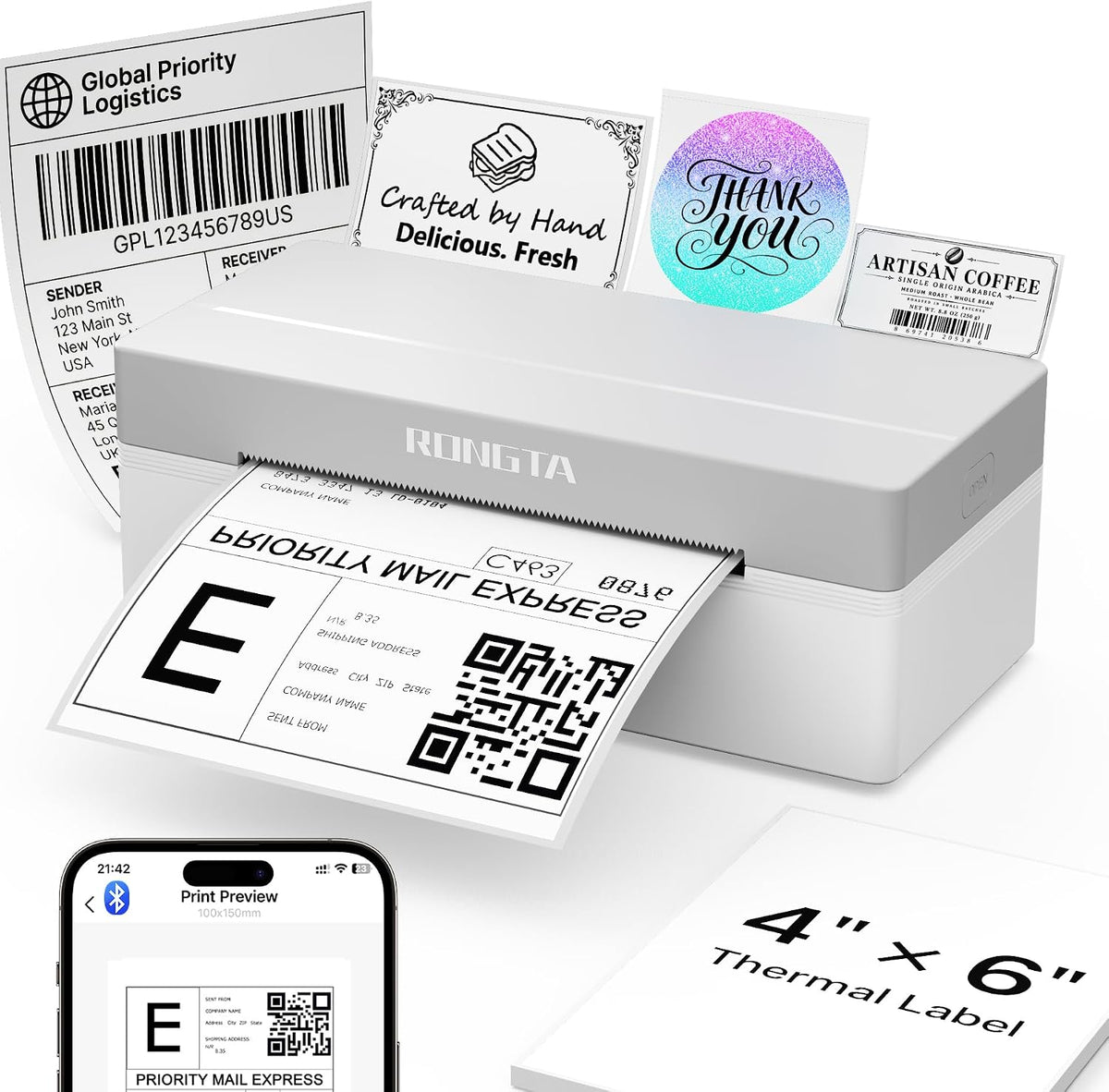 Rongta RP425 Thermal Shipping Label Printer (Black)