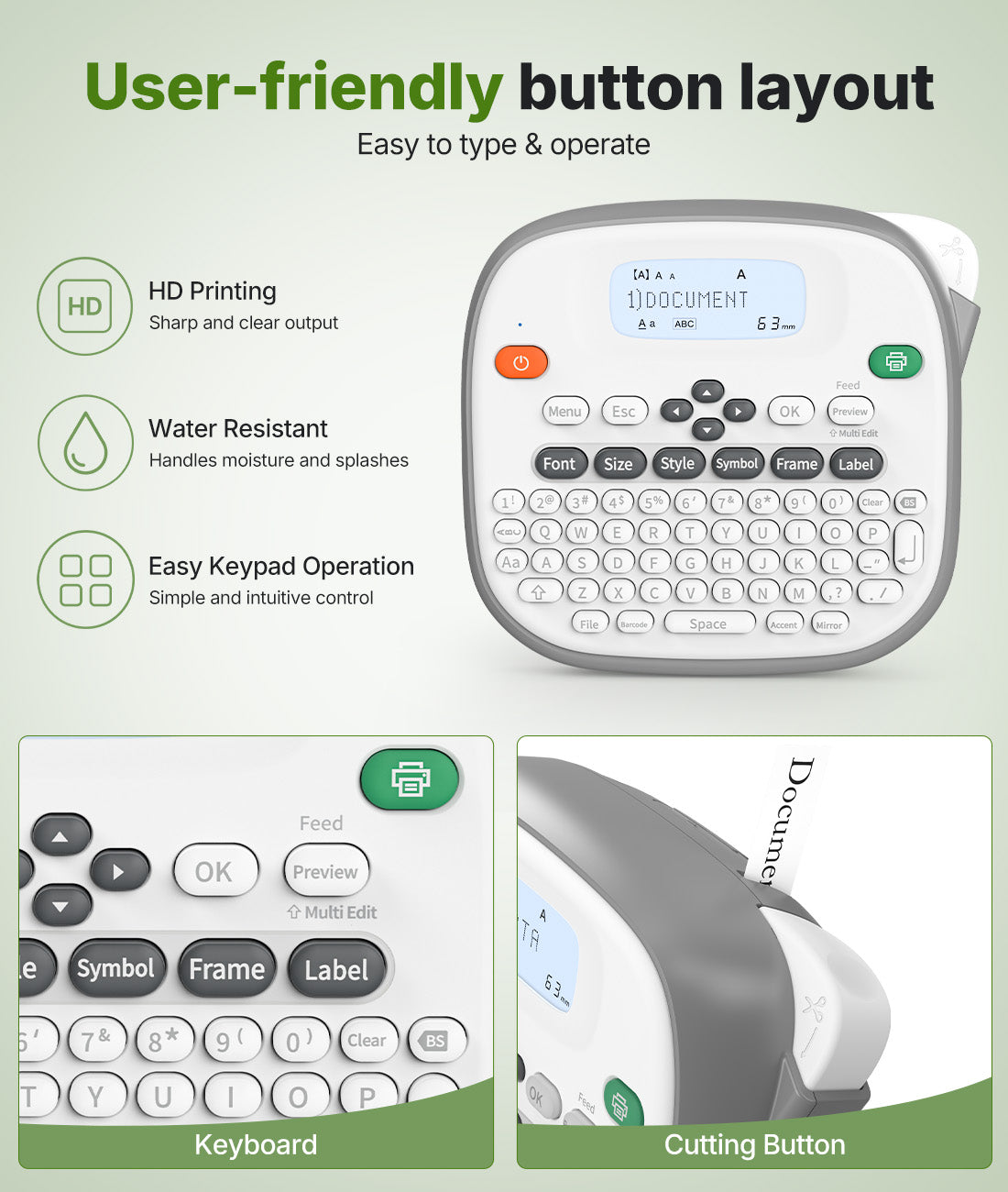 Rongta TD210 Bluetooth Handheld Label Maker Machine with 1 Tape, Portable Label Printer QWERTY Keyboard, for Home, Office, Warehouse Organization