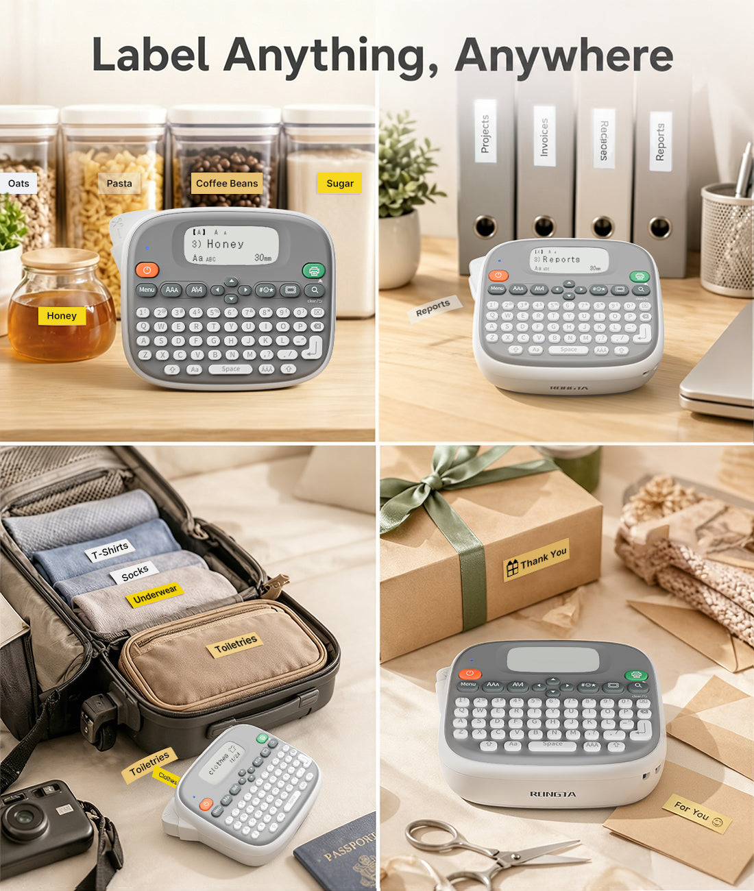 Rongta Label Maker Machine with Tape, Label Maker Waterproof with QWERTY Keyboard, TM95 12mm Portable Labeler for Home Organization, Office or School Supplier (Label Maker with 1 Tape, White)